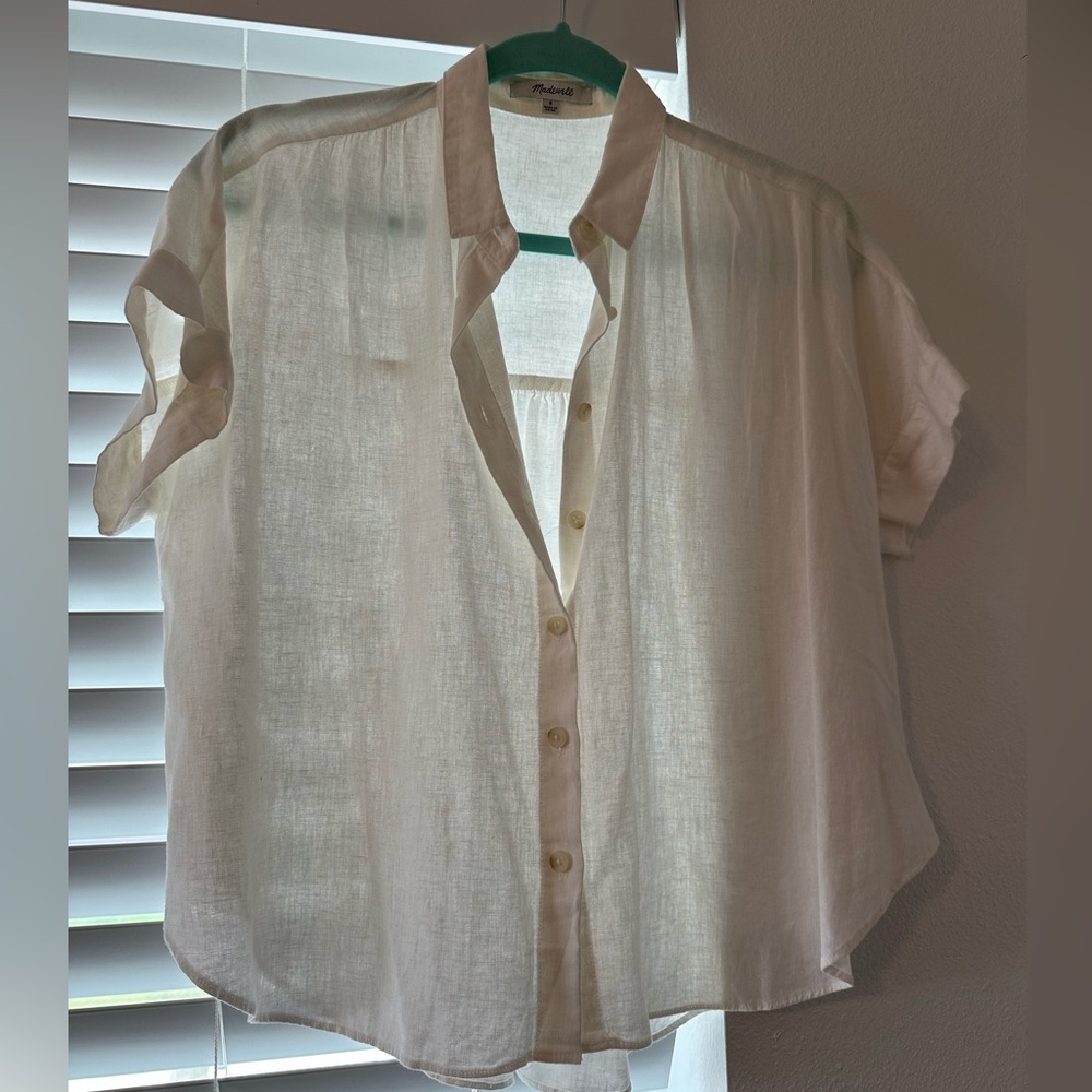 Madewell White Linen Button-Up Blouse